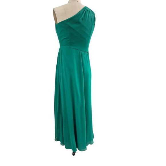 LRL Ralph Lauren Evening Emerald Green One Shoulder Gown Ruched  10P VTG Glamour - Picture 4 of 6